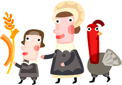 Boy holding wheat with a mother and a Turkey