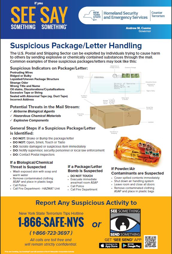 See Something Say Something Poster Suspicious Package and Letter Handling