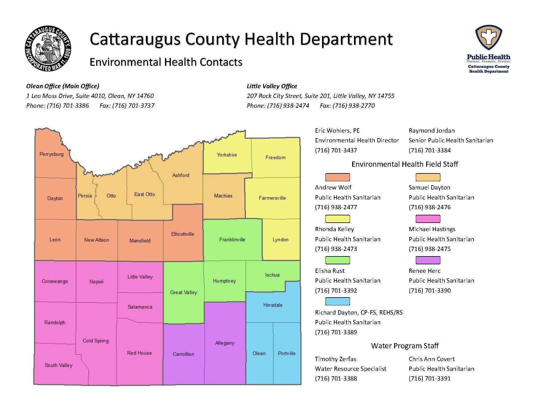 Cattaraugus County Environmental Health Contacts Map - 7-2017
