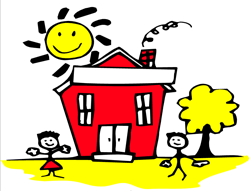 Kids drawing of a happy sun, a home and two happy people Kids drawing of a happy sun, a home and two happy people