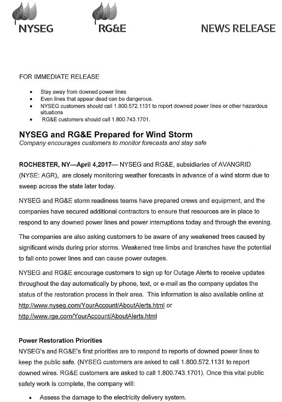 NYSEG RG&E Press Release pg 1 NYSEG RG&E Press Release pg 1